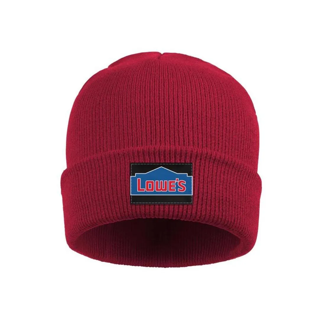 Logo di miglioramento delle linee nere di Fashion Lowe Winter Warm Watch Beanie Hat cappelli all'uncinetto lato di lowe su backgrou2993 blu bianco