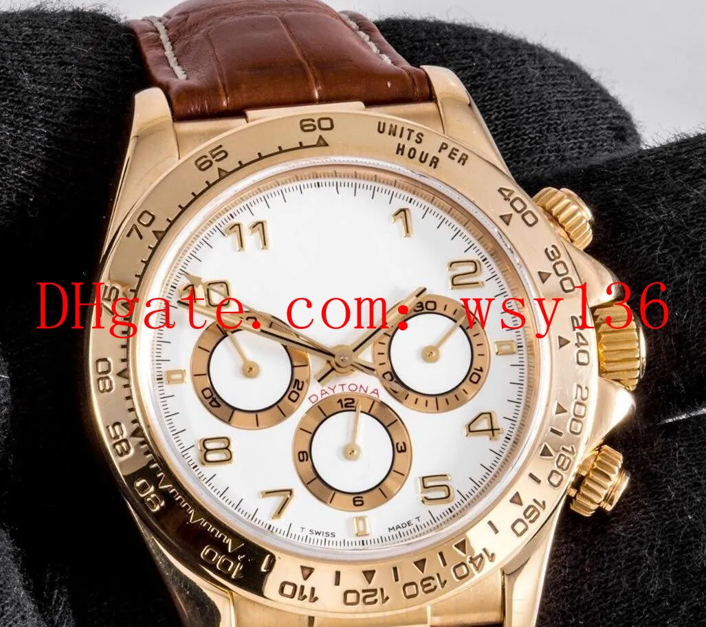 Luxury Men's Casual Watch 16518 40mm 18K Yellow Gold White Arabic Dial Leather Strap No Chronograph Asia 2813 Movement Automa296J