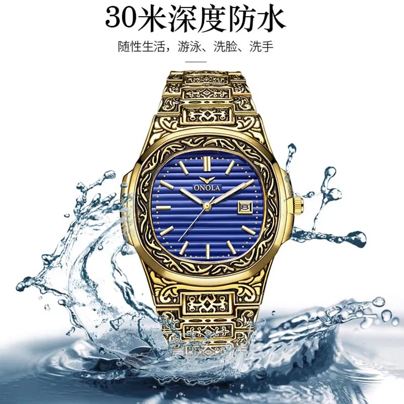 Clássico designer vintage relógio masculino 2019 onola marca superior luxuri ouro cobre relógio de pulso moda formal à prova dwaterproof água quartzo único mens253v