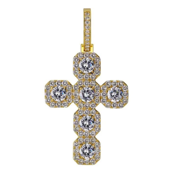 Nouveau zircon 92mm de haut et très grande croix solide pendentif rétro hip hop gros bouton collier bijoux 260l