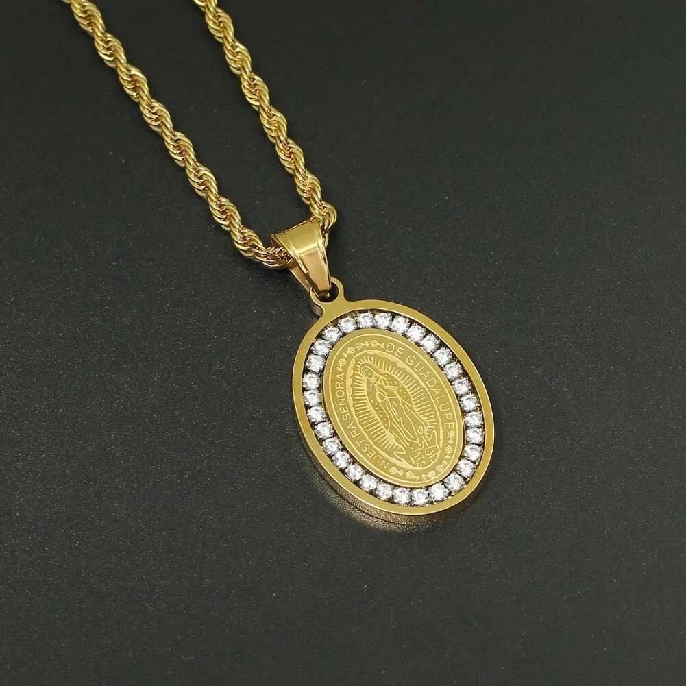 Collana con ciondolo di diamanti Fashion-Virgin Mary uomo donna Pendenti di lusso in oro argento cristiano religioso Catene in acciaio inossidabile297o