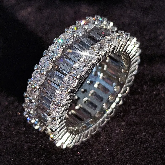 Top di alta qualità di alta qualità Nuove gioielli di lusso 925 Sterling Silver Princess White Topaz Cz Diamond Gemstones Women Wedding Band340s340