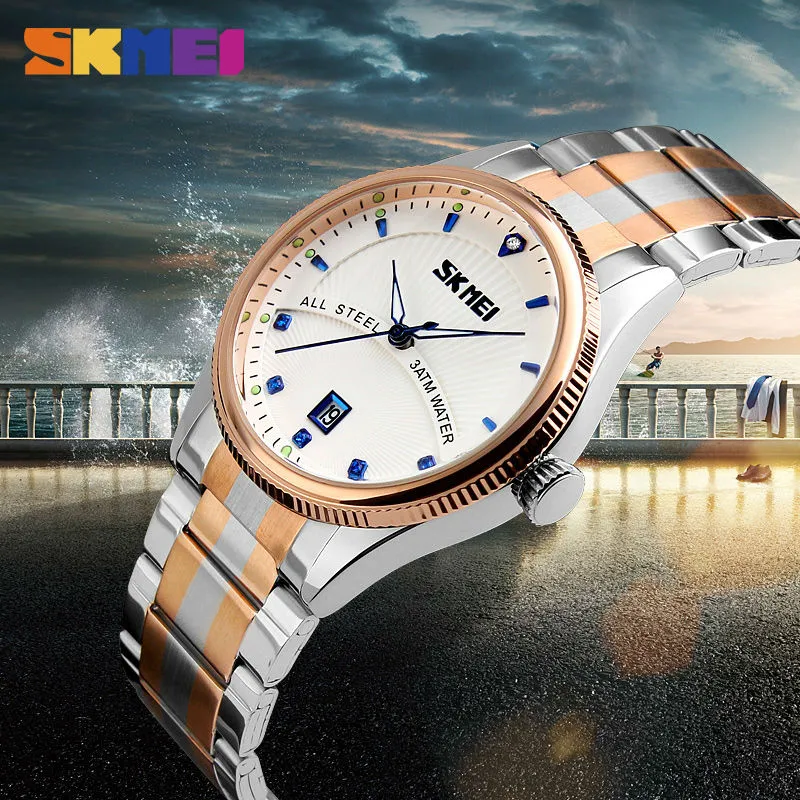 SKMEI Business Herrenuhren Top-marke Luxus Edelstahl Kalender 3Bar Wasserdicht Quarz Armbanduhren Relogio Masculino 91232035