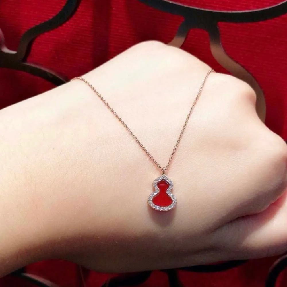 Ожерелье из стерлингового серебра 925 пробы с красной тыквой, ожерелье на удачу, инкрустированное красным агатом, антиаллергенное серебро Lady Neckl178G