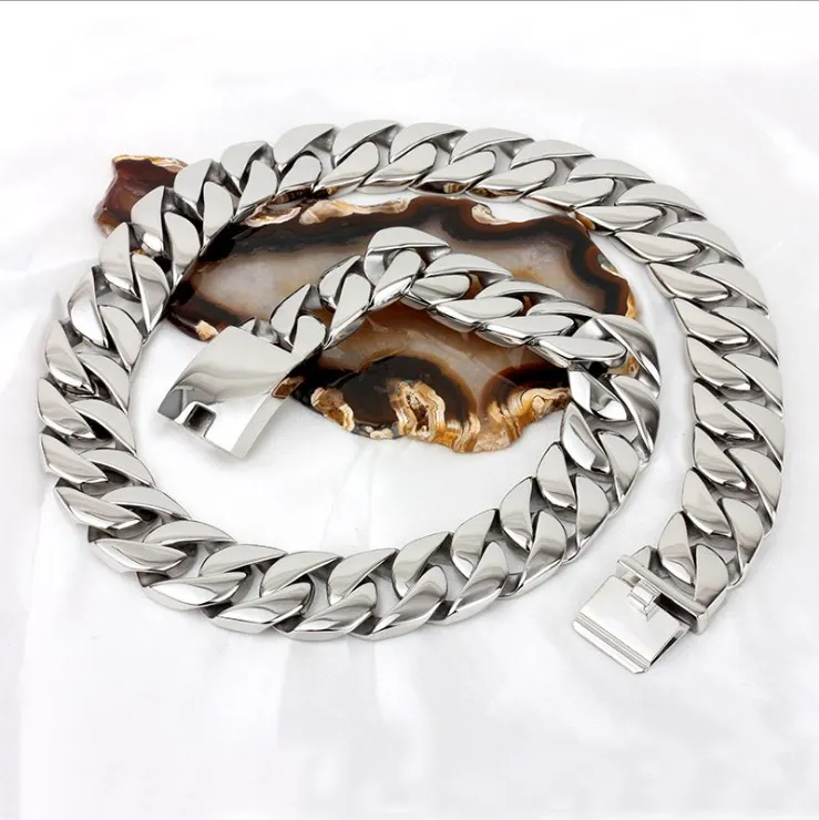 24 мм мужское серебряное бордюрное кубинское звено круглое ожерелье супер тяжелое толстое панк-рок хип-хоп женское золото нержавеющая сталь 316L велосипедная байкерская цепь316y
