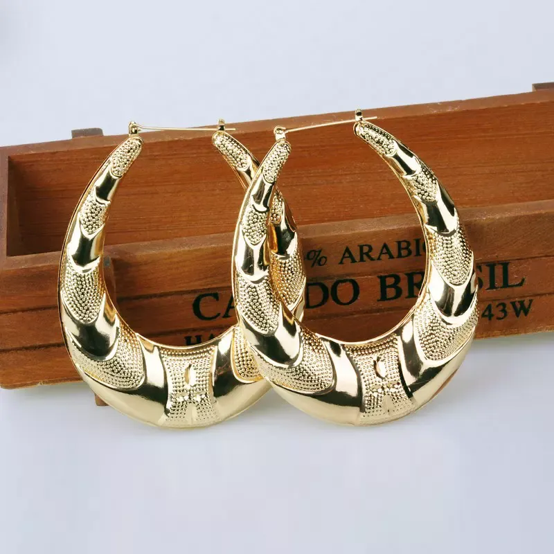 Hele-gouden grote grote metalen cirkel bamboe hoepel oorbellen voor vrouwen sieraden mode hip hop overdrijven Earring2577
