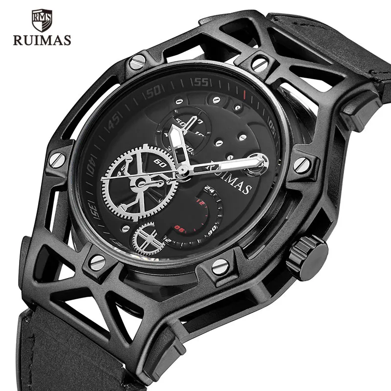 Ruimas moda negro vestido para hombre diseñador lujo militar luminoso relojes cuero clásico reloj de pulsera para Men3084