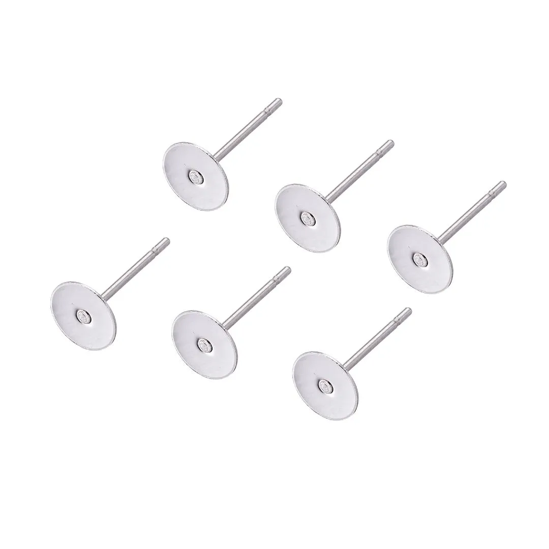 500 pièces 4 5 6 8mm en acier inoxydable blanc post boucle d'oreille broches de Base Cabochon camée paramètres plat rond plateau Base pour bricolage bijoux 2176