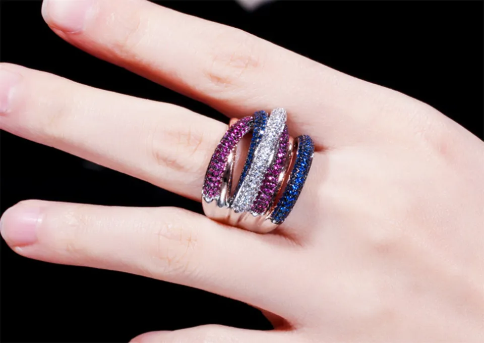 Donia Schmuck Luxus Ring Mode geometrische Linie Kupfer Mikro-Intarsien Farbe voller Zirkon europäischen und amerikanischen kreativen Designer gif238Y