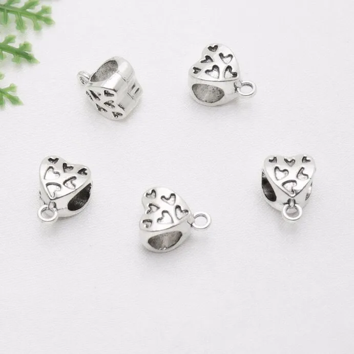 Lote de 300 Uds. De abalorios chapados en plata con forma de corazón, cuentas espaciadoras, colgante para joyería diy, hallazgos 12x9mm280I