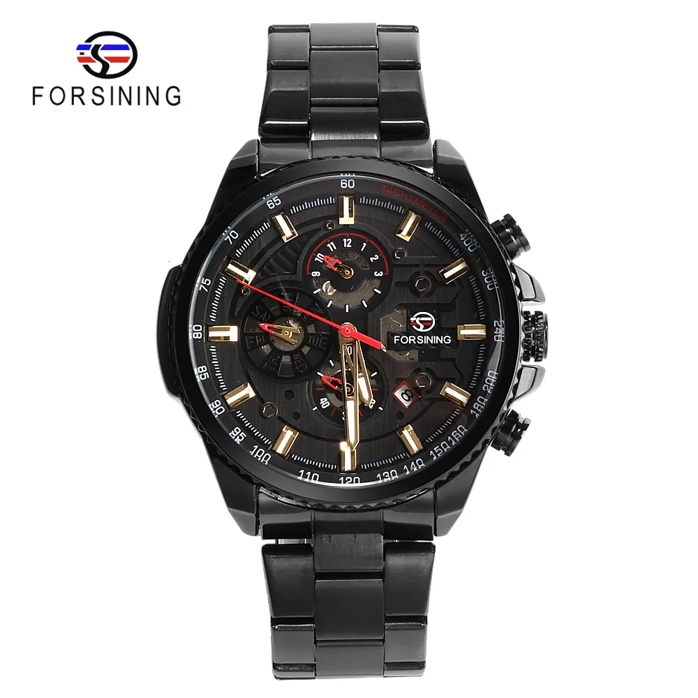 Forsining Mechanical Watch Men Multi-Function inossidabile Ivariale a calendario completo Orologi automatici militari Montre relogio LY1336W