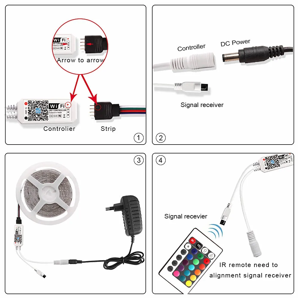 2835 LED Şerit Işığı RGB WiFi 10m 5m 15m DC 12V Su Geçirmez Şerit TIRA LED diyot bandı 60 LEDSM Uzaktan Denetleyici Güç Adaptörü1461269