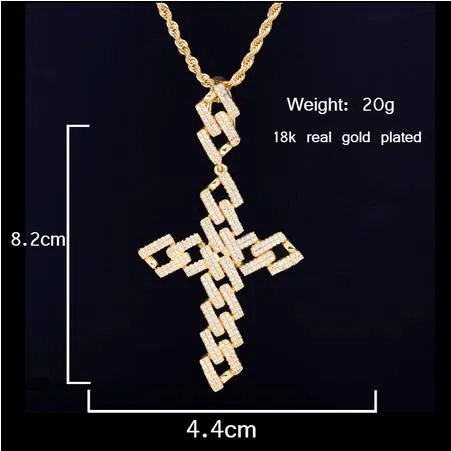 New Ice Out Cubic Zircon Men's Miami Cuban Cross Pendant Necklace Rock Street Hip Hop Jewelry Three Colors314m