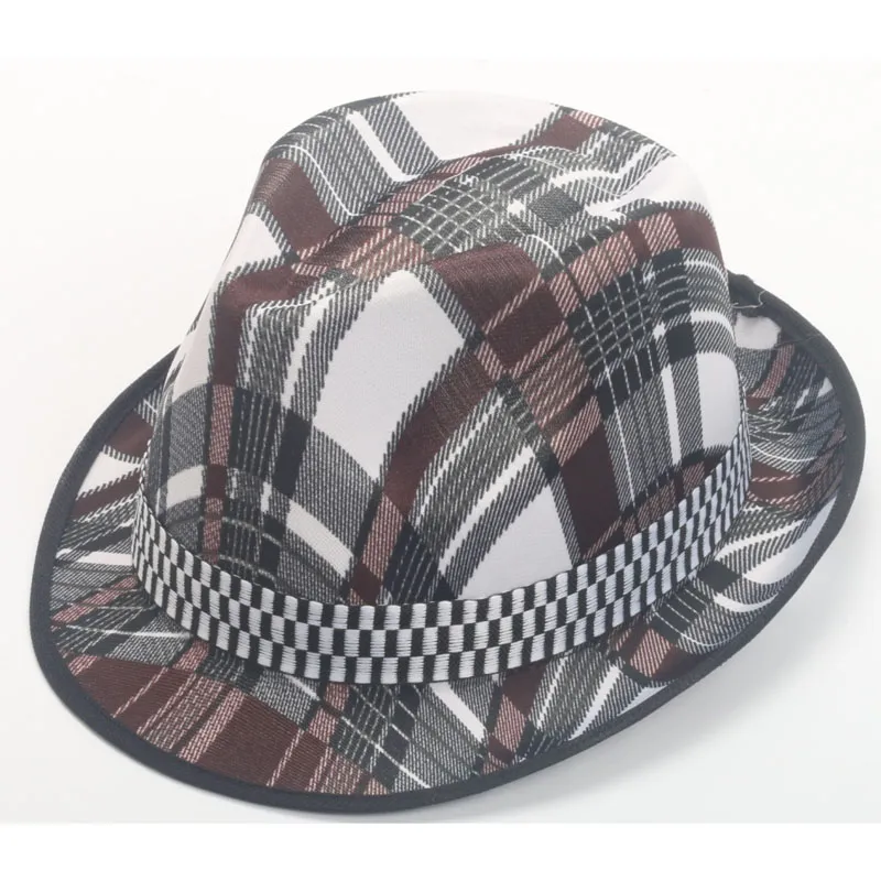 2020 été papier Polyester court rouleau bord Jazz chapeau femmes Plaid décor melon chapeaux hommes Panama plage casquette Parent-enfant chapeau