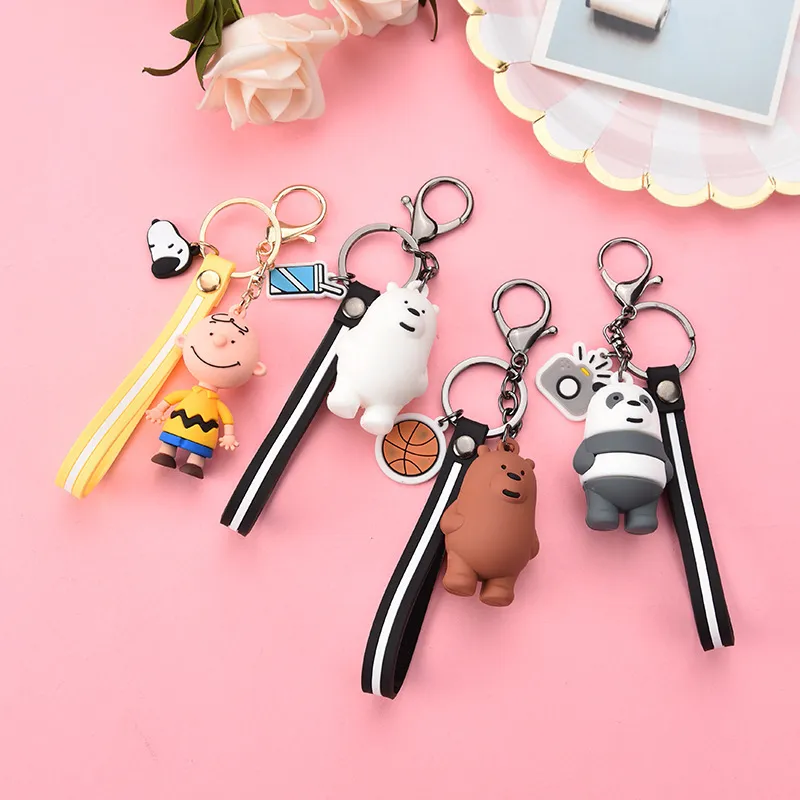 Mignon trois animaux ours poupée porte-clés dessin animé Anime nous nus femmes voiture sac pendentif ceinture bibelots porte-clés Porte Clef309m