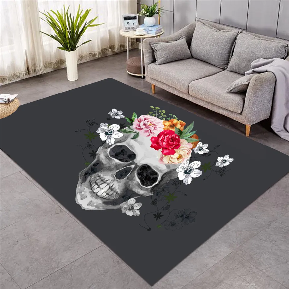 BeddingOutlet Tapis de Crâne de Sucre Grand pour Salon Floral Chambre Tapis antidérapant Tapis de Sol Gothique décor à la Maison alfombra Y20245k
