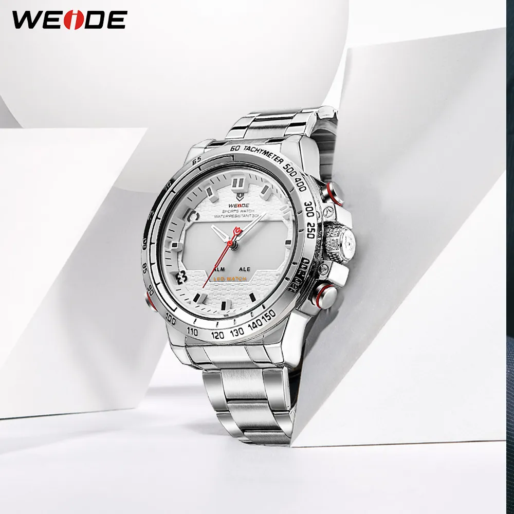 WEIDE Uomo Sport Retroilluminazione Display a LED Allarme analogico Data automatica Esercito militare Cinturino in acciaio inossidabile Orologio al quarzo Relogio Masculino2666