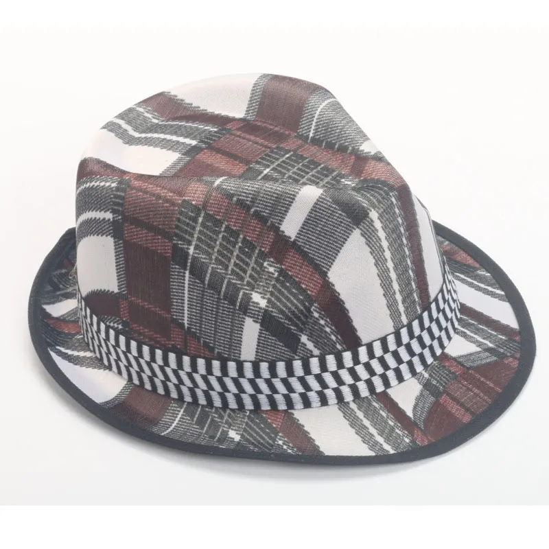 2020 été papier Polyester court rouleau bord Jazz chapeau femmes Plaid décor melon chapeaux hommes Panama plage casquette Parent-enfant chapeau