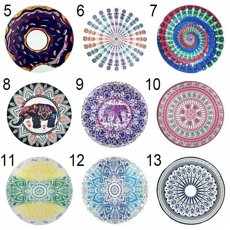 40 Styles Round Beach Towel Yoga Mat Feather Chiffon Microfiber Bikini Mandala Bikini Beach Cover Table Cloths Bohemian Towels BH2213 CY