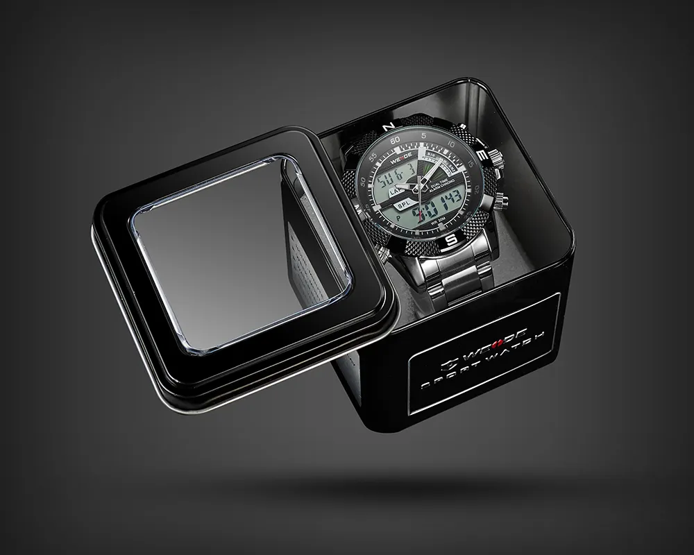 WEIDE Display Digitale Mens Sport Hours Luxury Business Militare Cinturino in acciaio inossidabile Orologio da polso al quarzo Orologio Relogio Masculino314v