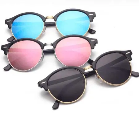 Lunettes de soleil rondes élégantes femmes demi-cadres designers lunettes miroir lunettes de soleil extérieures UV400 de qualité supérieure pour dames avec étuis164o