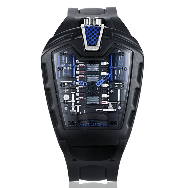 KIMSDUN Men's Fashion Trend Personality Classic Quartz Watch Racing Square Silicone Strap Clock Casual Sport Relogio234F