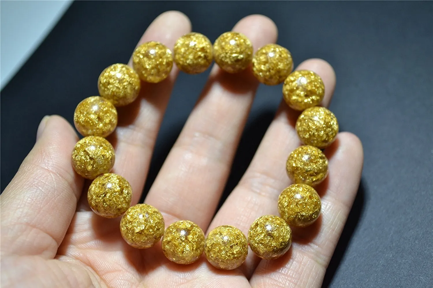 24k Gold Foil Beads Bracelet 12mm Gemstone Female Fashion Temperament Jewelry Gems Accessories Gifts Whole9049269