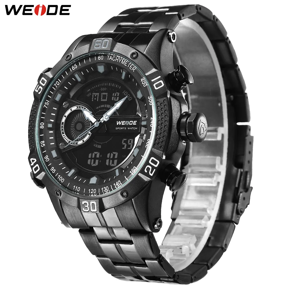 Weide MensミリタリークロノグラフアラームオートマチックデートクロックブラックメタルケースベルトブレスレットストラップスポーツモデルRelogio WristWatches309m