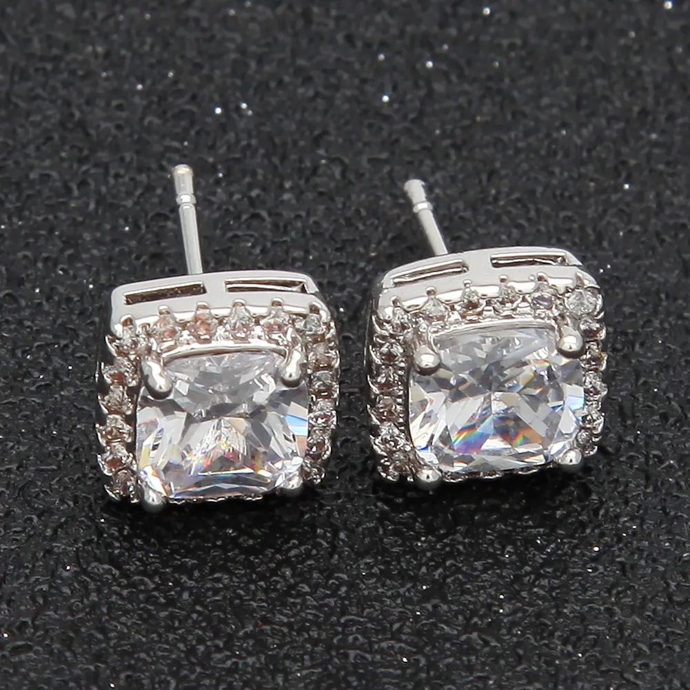 Nieuwe mode wit goud zwart kubieke zirkonia heren en dames dames oorbellen hiphop rond vierkant cz diamanten oorringstuds voor paar2236