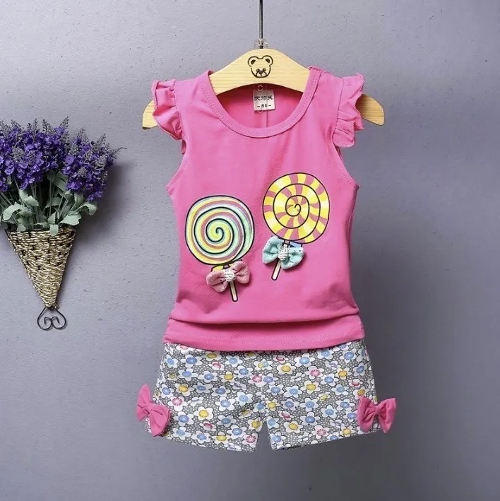 2019 Ny sommarstil barn lollipop mönster väst shorts tvådelat kostym mode flicka tunn sektion bomullslitage