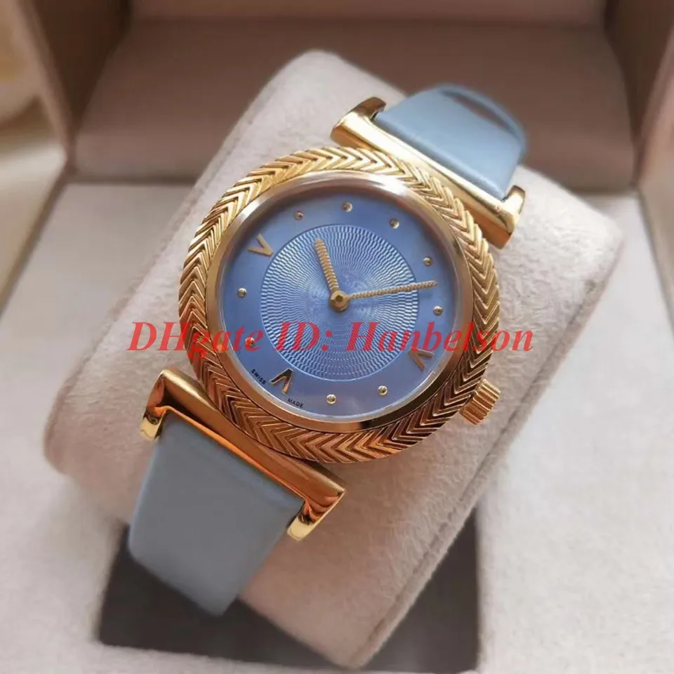 Mode Red Damen Luxus Uhren Frau Quarz Orologio di lusso hochwertiger Stahlhülle Lederband Klappe Schnalle Armbandwatch258b