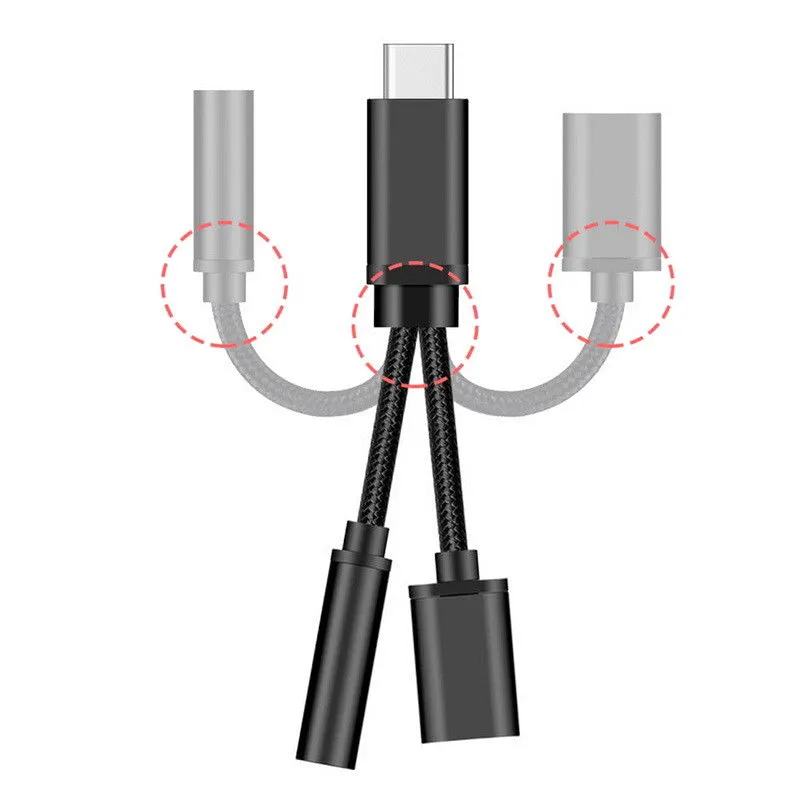 Cabo de carregamento mais recente 2 in1 TypeC Convertor tipo C Tipo C 35mm o fone de ouvido Adaptador para Xiaomi para Huawei Samsung2577913