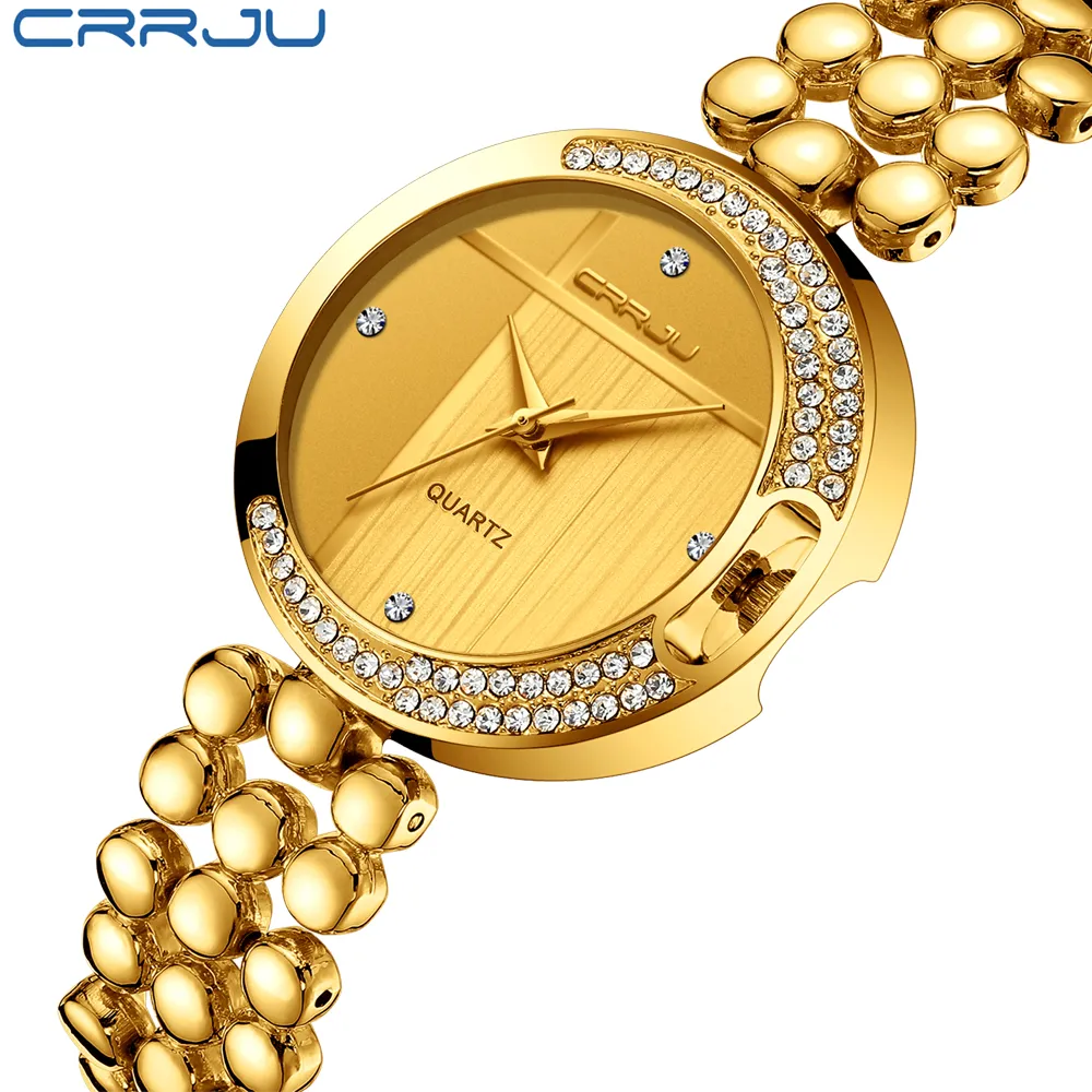 CRRJU новые модные женские наручные часы с бриллиантами, золотой ремешок для часов, топ, элитный бренд, женские ювелирные изделия, часы-браслет Female2037