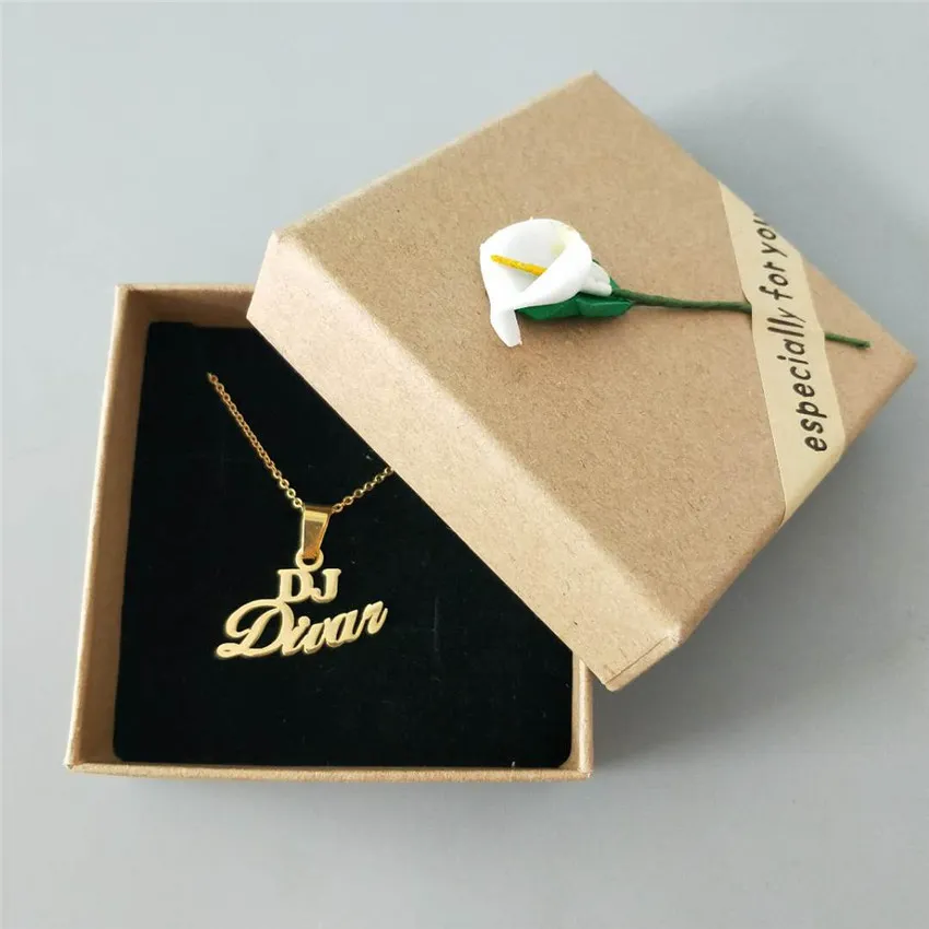 Corrente de caixa de ouro jóias personalizadas nome personalizado pingente colar feito à mão placa de identificação cursiva gargantilha feminino masculino bijoux bff gift270c
