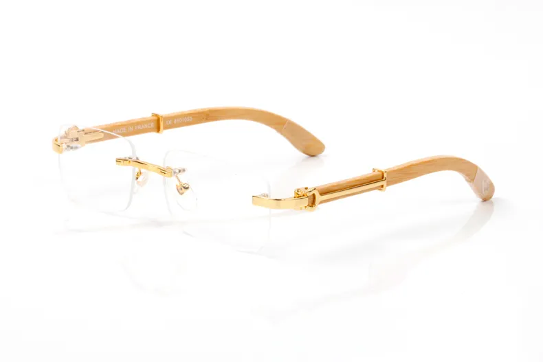 Nyaste nya modesport Semi Rimless Plain Mirror Glasses Wood Bamboo Buffalo Horn Solglasögon för män Lunettes Gafas med Origina305C