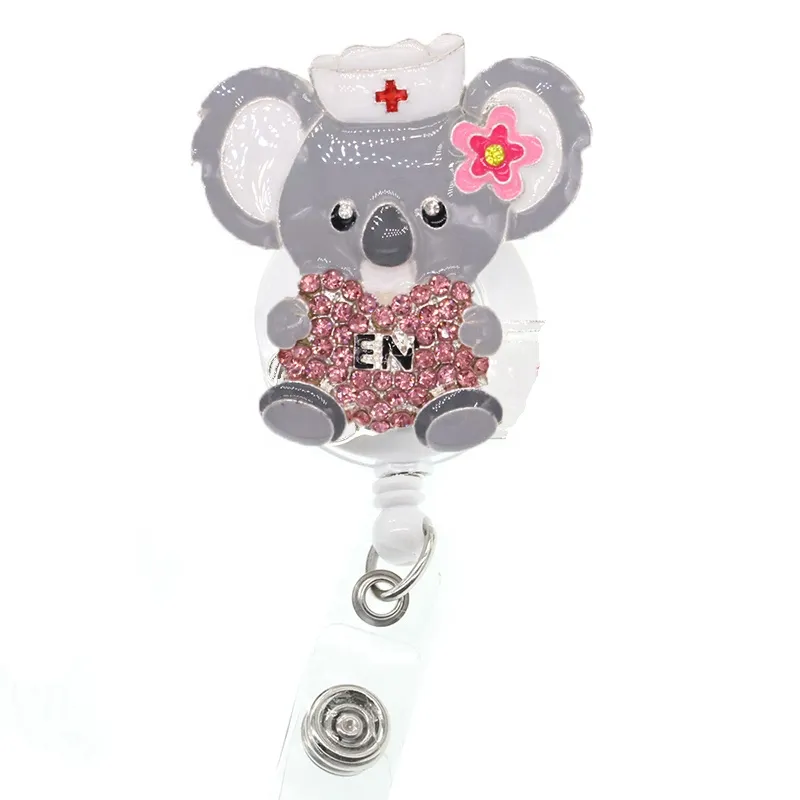 10 pçs / lote chaveiros médico enfermeira retrátil strass cristal esmalte médico rosa pulmão ain urso id crachá carretel titular clip259x