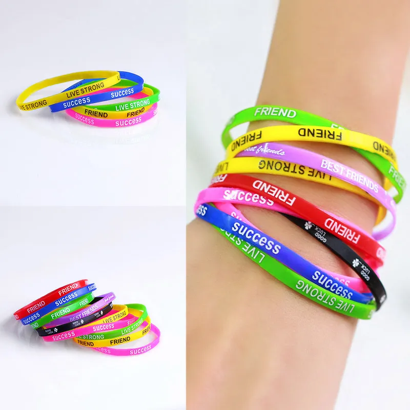 50pcs/lot Bulk Wholesale Fashion Multicolor Silicone Bracelet For Women Rubber  Wristband Mix Style Love Friend Elastic Bangle - AliExpress