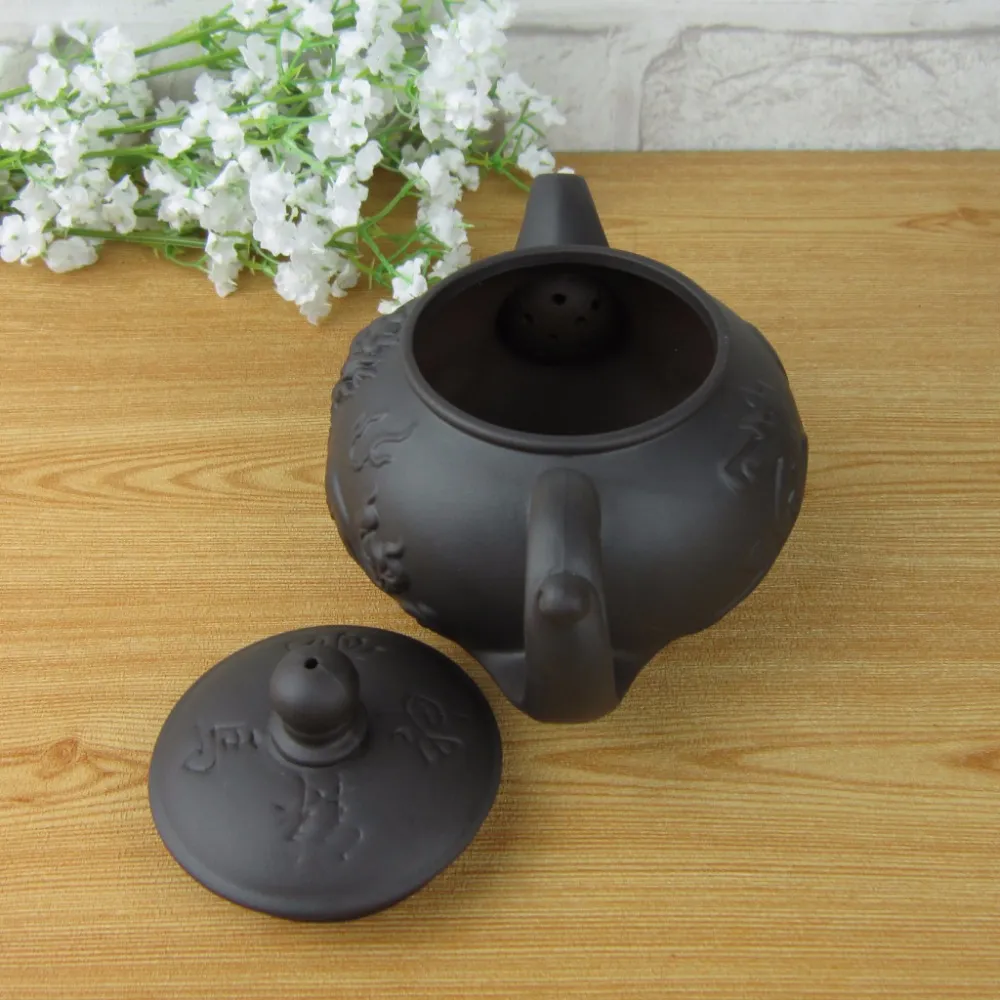 Service à thé théière 340ml, bouilloire kung fu, Dragon chinois et cheval, Pot en argile violette, service de thé noir et rouge 275F