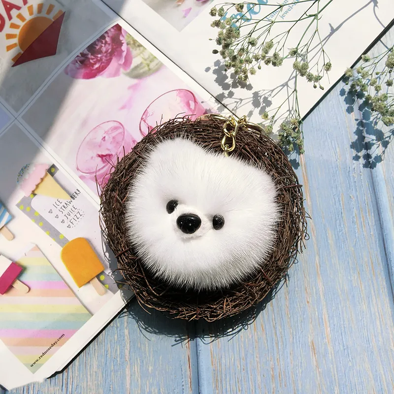 Cute Real Genuine Fur Dog Puppy Toy Pompom Ball Bag Charm Keychain Pendant Kids Toy Gift3036