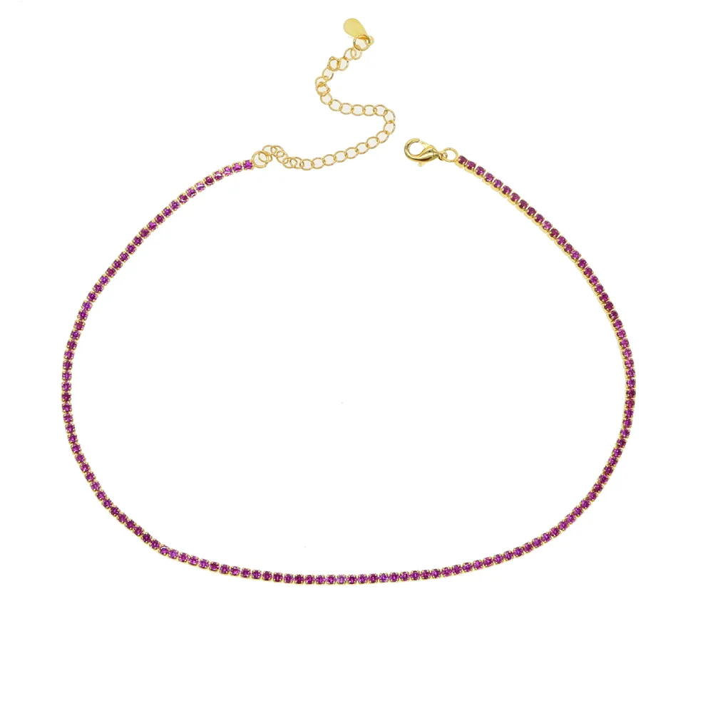 Fashion Noble Collar Necklace Red Ruby CZ Tennis Chain Necklace Jewelry Micro Pave Gold Color Fancy Women Collares Femme 40CM2586