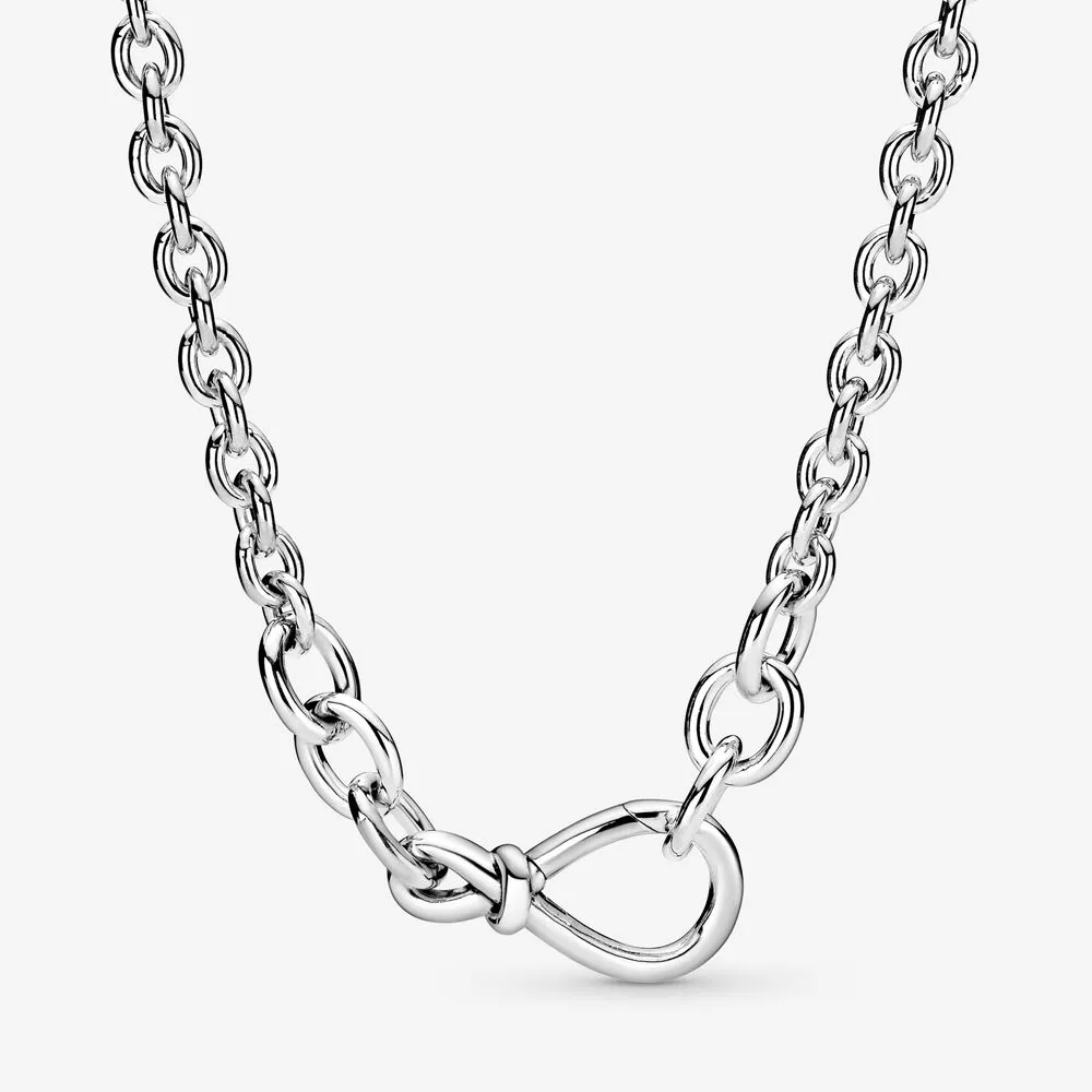 Ny ankomst 100% 925 Sterling Silver Chunky Infinity Knot Chain Halsband Fina smycken för kvinnors gåvor Leverans275L
