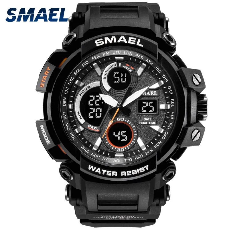 Smael Sport Watch for Men New Dual Time Afficher l'horloge masculine étanche.