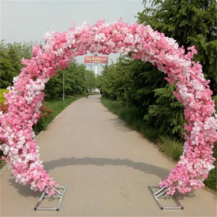 Arche de mariage en soie de fleurs de cerisier blanches, support rond en fer porte-bonheur, décoration de fête de mariage, fleur artificielle Cherry Blossom2779