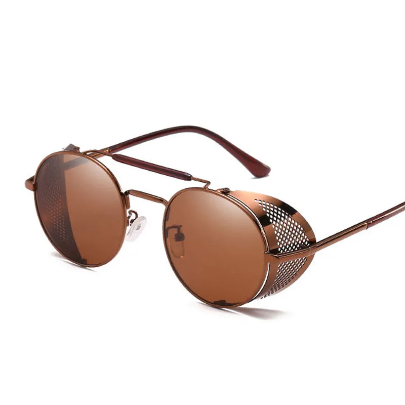 Luxury-Retro Steampunk Sunglasses goggle Round Designer Steam Punk Metal Shields Sunglasses Men Women UV400 Gafas de Sol313A