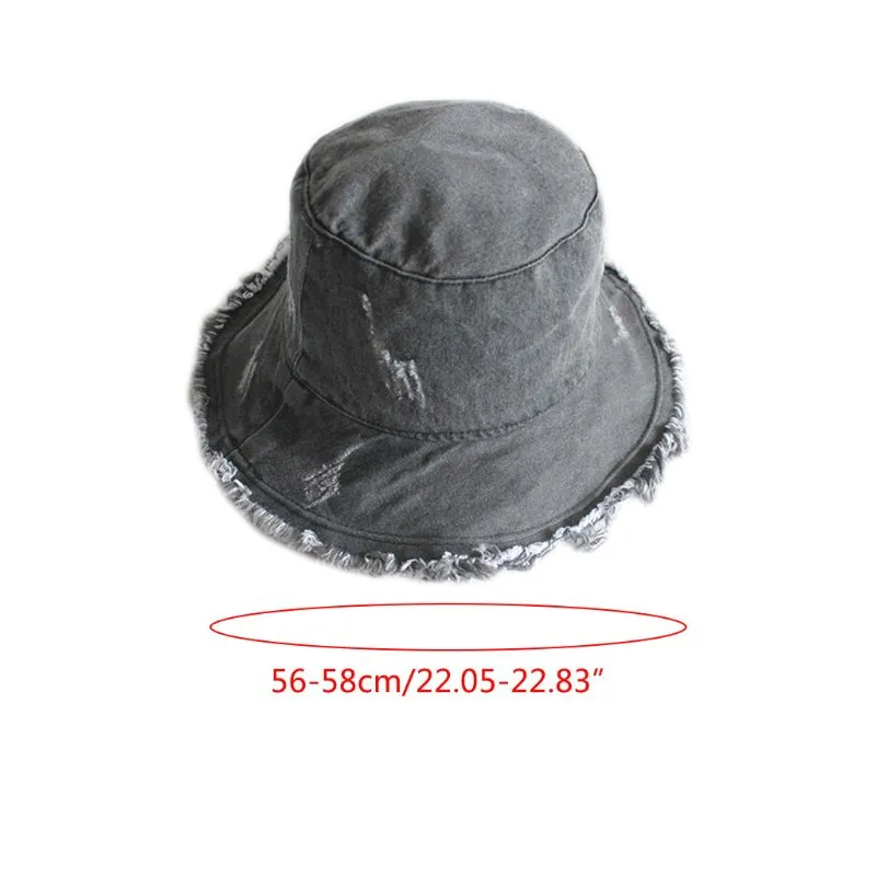 Estilo japonês feminino masculino lavado denim balde chapéu vintage angustiado franja borlas borda protetor solar dobrável pescador cap2520