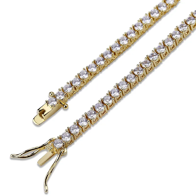 Męskie różowe złoto bransolety tenisowe srebrne mrożone łańcuch moda biżuteria bransoletka hip hopowa biżuteria 3mm183s