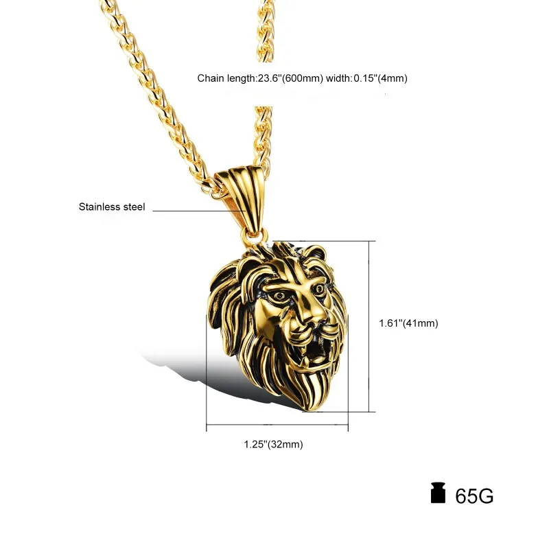 Steampunk Pendant Necklaces Lion Stainless Steel Personality Hip Pop Designer Jewelry Men Power Courage Cool Vintage Necklace Acce265l