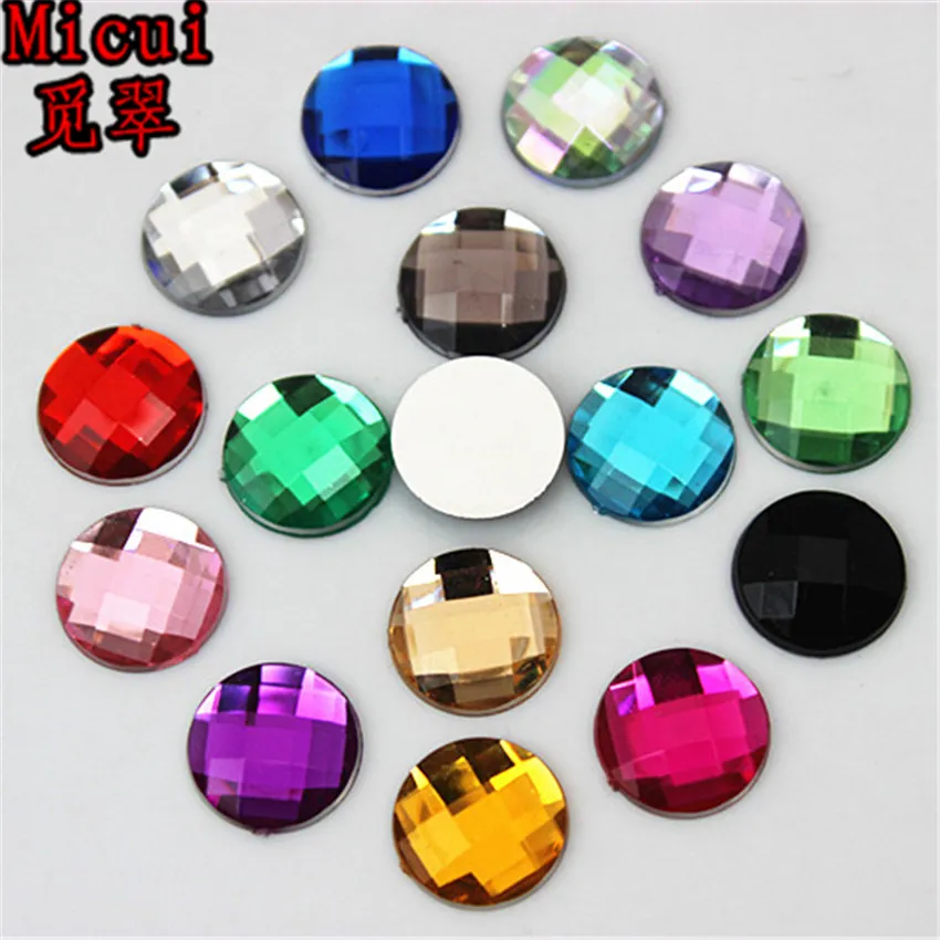 micui 12mm round round crystal flatback 믹스 컬러 아크릴 라인 스톤 접착제 스트라스 결정 돌 보석 보석류 구멍 없음 보석 Craf249d