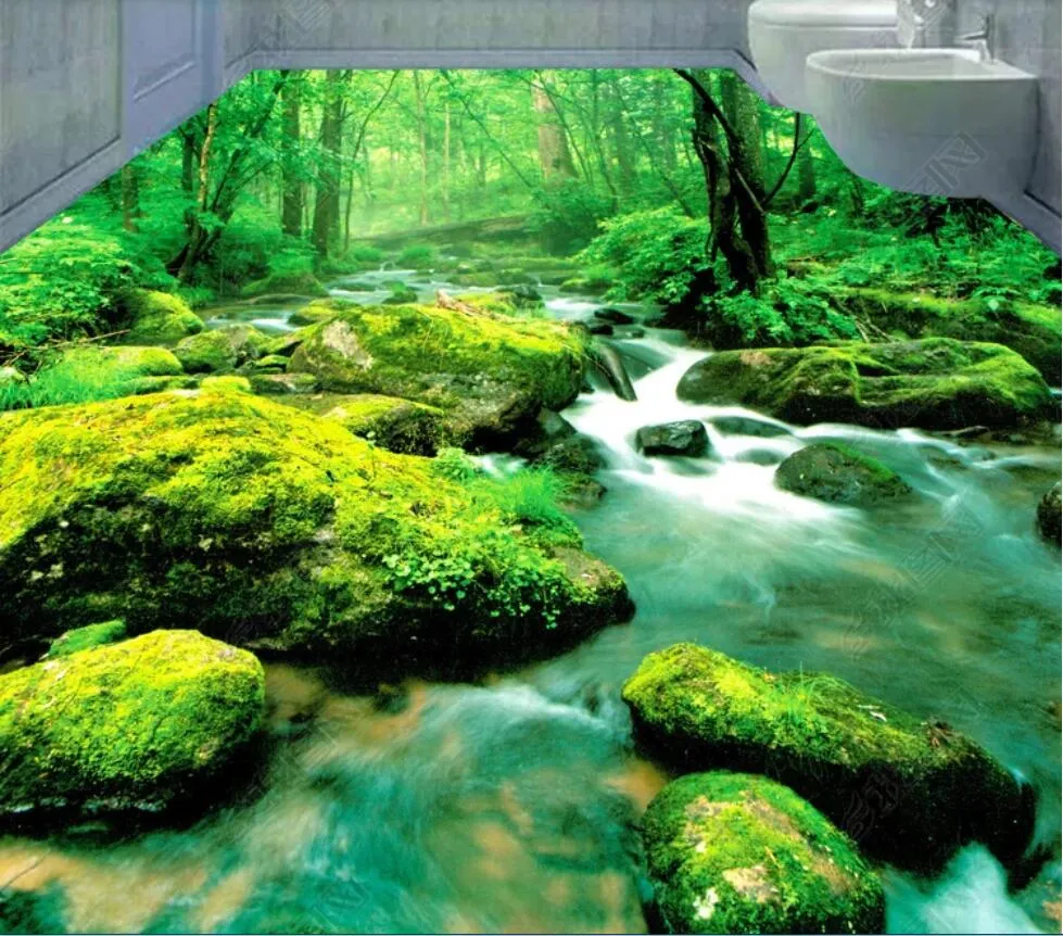 3d Pvc الأرضيات مخصص صور ماء الطابق جدار تيار غابة خضراء المياه