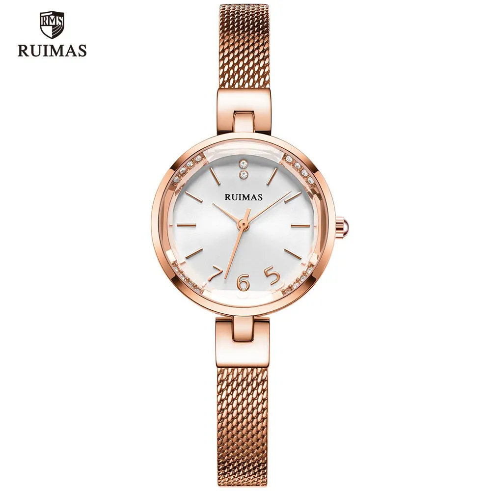 Ruimas Women's Simple Analog Blue Watches Luksusowa najlepsza marka kwarcowa zegarek kobietom Woda odporna na rękę Relogio Girl 303e